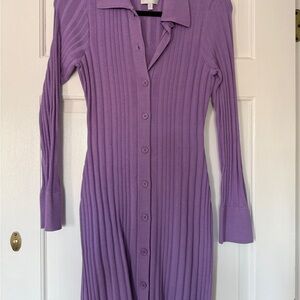 Milly Lavender Long Sleeve Ribbed Dress